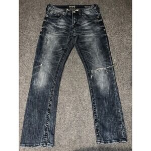 Salvage Havoc Slim Straight Jeans Buckle Dark Wash Distressed Denim Size 30